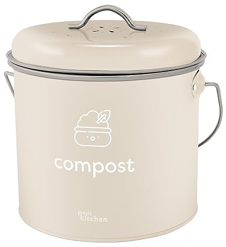 Joejis Komposteimer 3.5L - Küchenkompost mit Aktivkohlefiltern, Verzinkter Stahl Innenkomposter, Geruchlos & Ideal für Lebensmittelabfälle - Creme