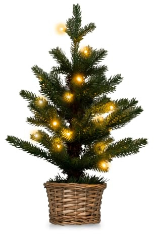 DREAMADE Mini Weihnachtsbaum mit Beleuchtung, 53cm Künstlicher Tannenbaum Weihnachtsdeko mit 20 Warmweißen LED-Lichtern, beleuchteter Kleiner Christbaum mit Timer für Desktop