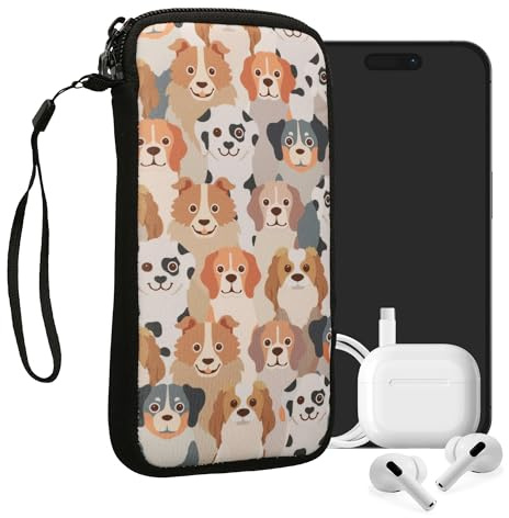 kwmobile Handytasche für Smartphones XL - 6,7/6,8 - Neopren Handy Tasche Hülle Cover Case Schutzhülle - Viele Hunde Weiß Hellbraun Grau - 17,2 x 8,4 cm Innenmaße