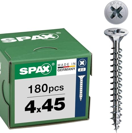 SPAX Universalschraube 4 x 45 mm, 180 St., Senkkopf Z2, Vollgewinde, WIROX | Vollgewinde Kreuzschlitzschrauben mit 4CUT Spitze, idealer Korrosionsschutz für Holzverbindungen im Innenbereich