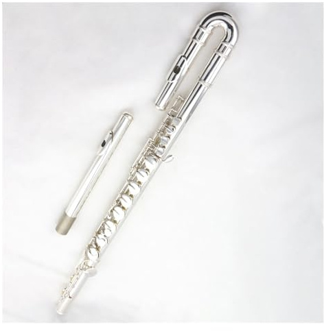 Altflöte in G-Tonart, versilbertes, verkupfertes Instrument mit gerade gebogenen zwei Mundstücken Flöteninstrument