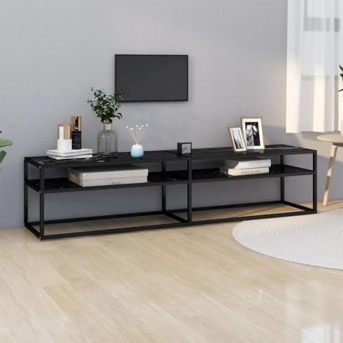 CKioict TV möbel DVD Schrank Wohnzimmer Möbel TV-Schrank Schwarz Marmor-Optik 180x40x40,5 cm HartglasFür Wohnzimmer, Spielzimmer