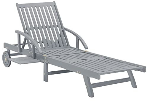 FUDUGEHMIOFWFJJ liegestuhl,liegestuhl Garten,saunaliege,Sonnenliege Grau Massivholz AkazieGeeignet für Garten, Pooldeck, Terrasse, Wohnzimmer