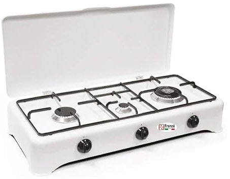 Fornello 3 fuochi a gas Metano smaltato bianco per uso esterno con bruciatore doppia fiamma Made in Italy - 5324/GP/C/MT