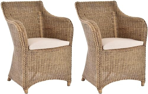 Krines Home 2er Set Rattan Esszimmersessel Dive Esszimmerstuhl mit Armlehne Rattansessel Esszimmer Sessel (Vintage Braun)