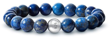 PURAJA Bracciale in vera pietra naturale con perle in argento sterling 925 e perle di pietra naturale da 8 mm