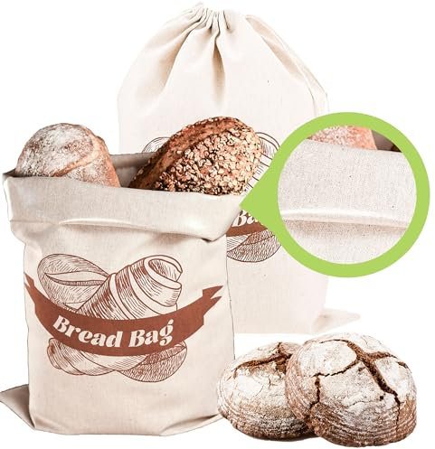 Linen Bread Bags for Homemade Bread, 2-Pack Plastic Lined 14 * 20Inch 100% Reusable Linen Bread Sourdough Bag Enlarge and Thicken