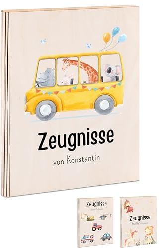 Bärenfreunde® - Personalisierte zeugnismappe aus Holz mit hochwertigem Spezial-Druck - Einschulung Geschenk