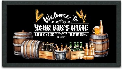 Purple Print House Personalised Beer Barrell Bar Runner Vintage Pub Pints Garden Mat, Small - 440x250, White