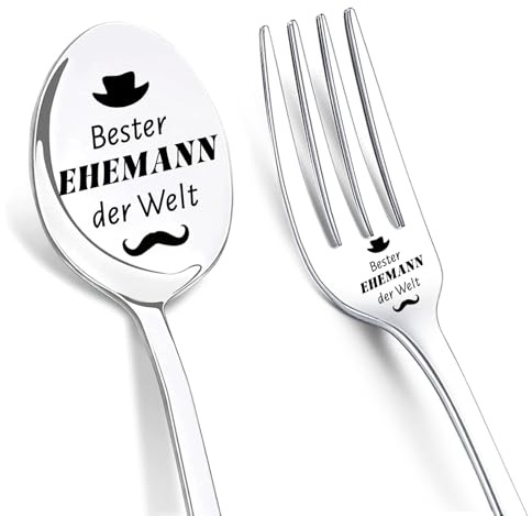 LIHIQIYA Hochzeitstag Geschenke für Ehemann Kaffeelöffel und Gabeln Gravur