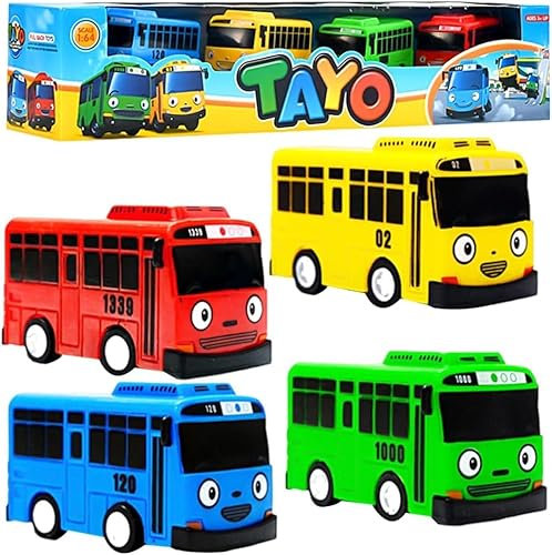 4PCS Bus Spielzeug,Bus Modell,Big Pull Back Spielzeugautos,Kreatives Spielzeugauto Für Jungen Und Mädchen Party Dekoration, Tortendekoration, Geburtstagsgeschenk (7CM)