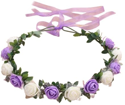 SLXLYH Blumenstirnbänder für Damen, Braut, Blume für Hochzeit, Party, Blumenkranz, Blumenkranz, Blumen-Stirnbänder (milchig-weiß-lila)