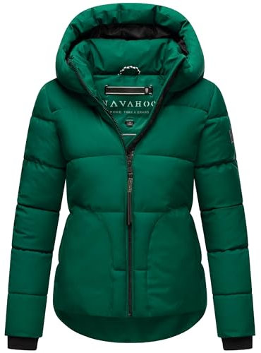 Navahoo Damen Winterjacke warme Kurze Steppjacke mit reflektierenden Details, Verstellbarer Kapuze und hohem Kragen Lachperle XIV Evergreen Gr. L