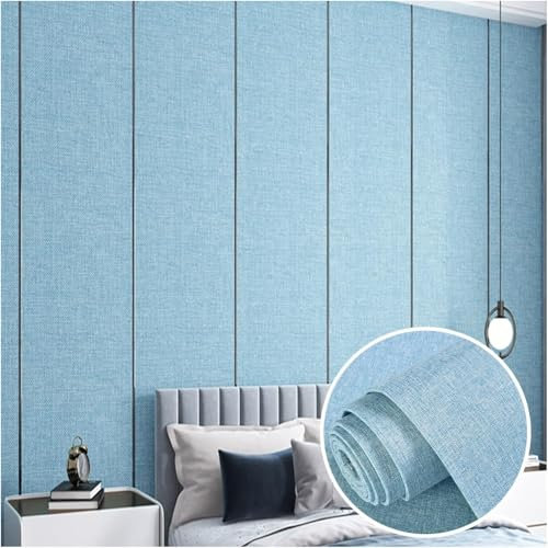 Papel Pintado Despegar Y Pegar, Papel De Contacto De Lino Autoadhesivo Y Extraíble, Tela De Fondo Tapizada De 6 Mm para Decoración De Sala De Estar De Dormitorio,Azul,0.65x2.8m-1 Roll