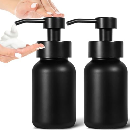 GMISUN Schaumseifenspender, 250 ml Seifenspender Schaum schwarz matt aus Glas für Küche, 2 Stück Modern Schaumspender für Bad, nachfüllbaren Seifenschaumspender, Spülmittelspender, Handseifenspender
