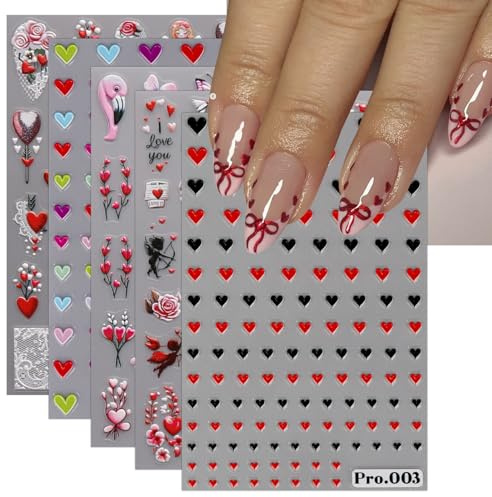 JMEOWIO Nagelsticker Valentinstag 6 Blatt Nail Art Sticker Selbstklebend Nagelaufkleber Herz Dekoration Nageldesign Zubehör