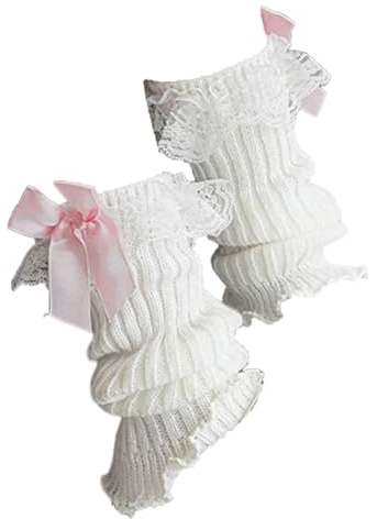 NOLOWY Handgefertigte gehäkelte Beinstulpen mit Spitze und Schleife für kleine Mädchen, lässige Socken, atmungsaktiv, warme Leggings, süße Beinbedeckungen