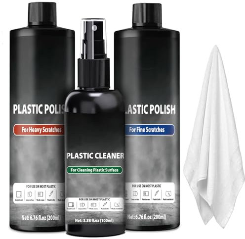 DINGSEN Kit profesional de esmalte de plástico de 500 ml, removedor de arañazos finos/pesados + limpiador + toallas - restaura el plástico empañado/rayado a la claridad