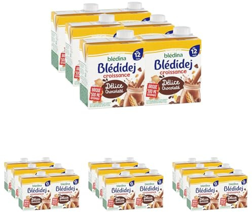 Blédina Blédidej - Céréales bébé Lactées Délice Chocolaté - Dès 12 Mois - 6 briques de 500mL (Lot de 4)