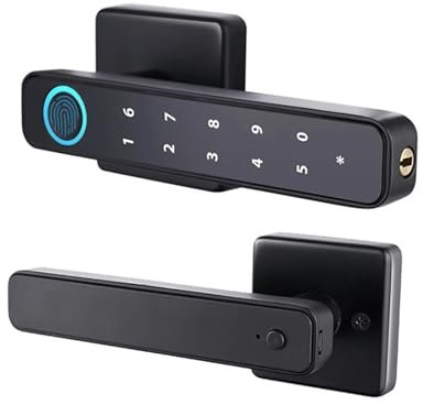 DIGNIFE Maniglia della porta intelligente, Catenaccio morto con serratura for scheda RFID con password intelligente for impronte digitali con chiave for porta in legno for interni(Black A Tuya)