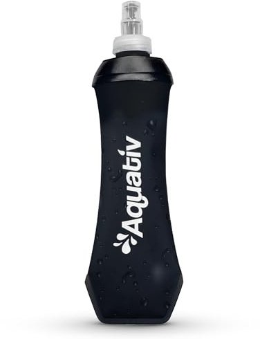Aquativ Weiche Wasserflasche, 500 ml, zusammenklappbar, BPA-frei, Trinkflasche, für Sport, Läufer, Wandern, Radfahren und Skifahren, auslaufsicher und leicht, passend für Trinkweste, Schwarz