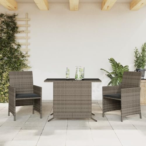 Fasba Bistro Set mit Kissen 3-TLG., Gartenmöbel Gartengarnitur, Sitzgruppe Bistroset Balkonset, Garten Terrasse Balkon Möbel Garnitur, Grau Poly Rattan