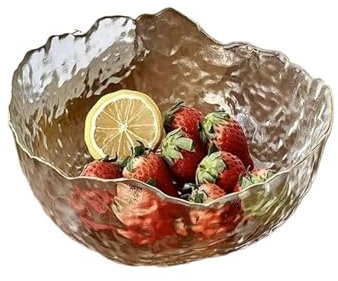 YGLEEULI Coupe à Fruits en Verre Cristal Bol à Salade créatif en Verre à Bord doré, Bols à Fruits et légumes, Bol à Nouilles instantanées martelé Transparent, Accessoires de Cuisine(750ml)