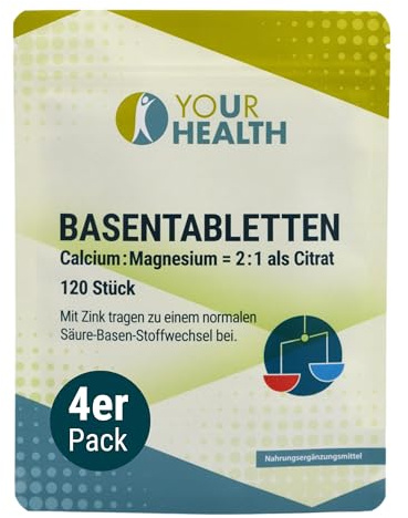 BASENTABLETTEN; Calcium : Magnesium = 2 : 1; als bioverfügbares Citrat; Mit Zink - 480 Tabletten (4er Pack)