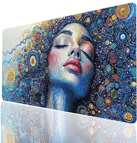 Tapis de Souris xxl 1400x600x3mm Abstrait Desk Mat FemmeTapis de Bureau Gaming Bords Cousus Design Durable et Imperméable avec Base en Caoutchouc Antidérapante pour Souris Sans Fil Clavier Model-00059