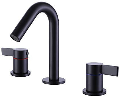 Rubinetto, rubinetto per bagno nero, rubinetto per lavabo in ottone, miscelatore per lavabo a risparmio idrico, doppia maniglia, tre fori, rubinetto per lavabo da appoggio, rubinetto per lavabo con t