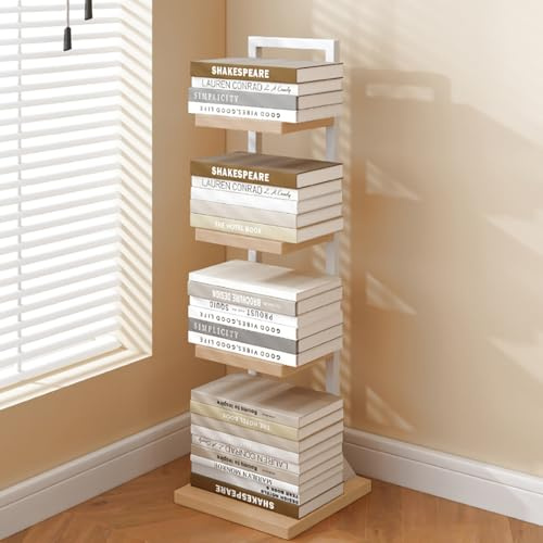 STCERY Vertikales Bücherregal, Bücherregalturm Der Wirbelsäule, Bücherregal Aus Nicht Rutschigem Metall Mit 4/6 Ebenen, Vertikaler Mehrschicht Buchturm, Für Büro(White,93cm/36.6in)