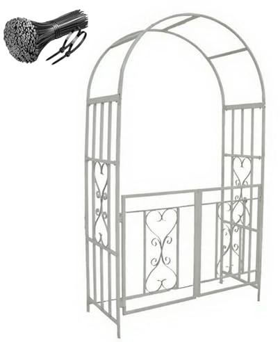 Générique Arche de Jardin Tuteur extérieure avec portillon, Treillis métall Robuste pour Plantes grimpantes, l 114 x H 210 x P 52 cm, Arceau à rosiers pour Jardin entrée(Blanc)