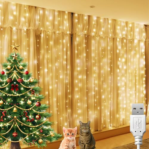 BG9D Guirlande Lumineuse, Rideau Lumineux 1,2x1,2M Guirlandes Lumineuses D'intérieur 120LED avec 12 crochets pour mariage, fête de Noël, Noël, patio, décoration intérieure et extérieure