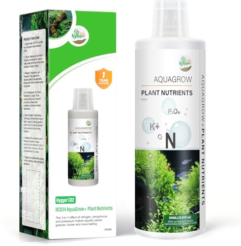 Hygger CO2 HC034 Aquarium Plant Liquid Fertilizer - Advanced Macro Nutrient Solution for Freshwater Planted Tanks, Promotes Root & Leaf Growth, 150ml/500ml/1000ml (1000mL)