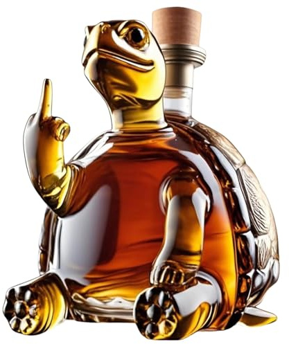 Bouteille de Cargaison de Whisky - Statue d'art, 11,8 oz / 350 ML Bouteille de Whisky de Tortue du Majeur, Belle Gravure en Verre de vin Carafe, avec Verres carcares Animaux créatifs personnalisés