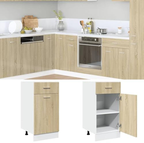 Frdhee Meuble Four Et Plaque Encastrable, Armoire à tiroirs inférieure Lyon Chêne 40 x 46 x 81,5 cm Bois d'ingénierie avec Tiroir à Fermeture Douce et Étagère Réglable