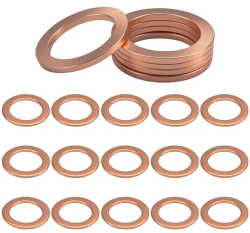 EZVEZS 20 Rondelle In Rame M14 X 20 X 1,5 Mm, Guarnizione Per Vite Di Scarico Dell'Olio, Anelli Di Tenuta In Rame, Dischi Piatti In Rame, Guarnizioni Piatte In Metallo Per Bulloni