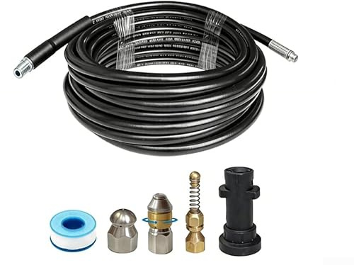 Minhe Kit de jet d'égout avec tuyau de nettoyage et buse haute pression pour nettoyeur haute pression Karcher, tuyau de nettoyage et tuyau de débouchage des canalisations (15 m)