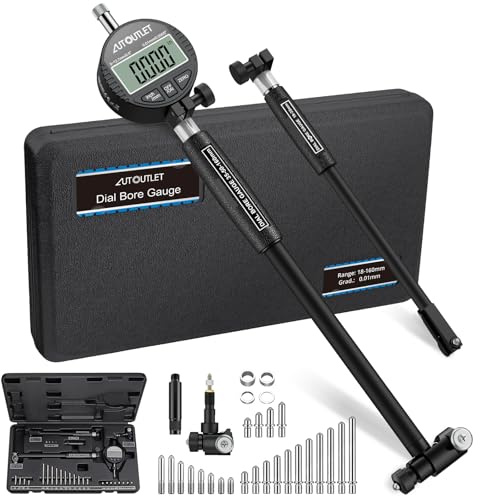 AUTOUTLET Calibrador de Diámetro Interior Digital, Calibrador de Orificios 0.01mm Precisión, Herramienta de Medición Interna de Cilindros con Cabezales Intercambiables y Estuche ABS (18-160mm)
