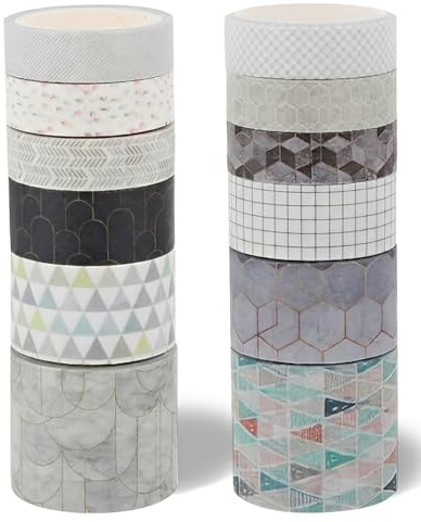 UYRVAPE 12 rullar vintage Washi Tape Set Retro självhäftande tejp dekorativa maskeringstejp Washi Tapes för scrapbooking, hantverk, fotoramar, Bullet Journal och presentdekoration (geometrisk)