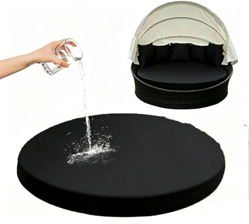 Generisch Sonneninsel Auflagen Überzug Wasserdicht 168cm Rund, Outdoor Tagesbett Kissenbezug Polyestermaterial Outdoor Ersatz-Tagesbettbezug mit Gummiband für Sonnenliege Garten Terrasse,Schwarz