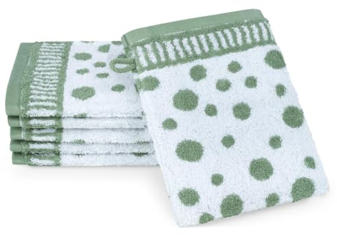 Ross 6er Set Waschhandschuhe – 100% Baumwolle, Punkte Allover Design, Weich & Saugstark, Hautfreundlich & Pflegeleicht – Modernes Frottier für Ihr Badezimmer, Langlebig & Komfortabel (Grün)