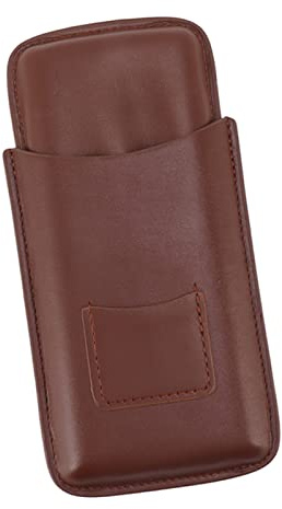 Hidyliu Cigarr Resefodral i Läder Lätt 3-fingrar Humidor med Ficka för Cigarrentusiaster 6,9 X 3,7 Tum Perfekt Present för Män (Brun)