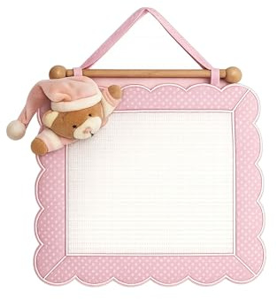 Fiocco Nascita Quadretto Rosa da Ricamare con Orsetto per Neonato 27X24 cm