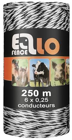 Ellofence Weidezaunlitze (250m) - Robuste Litze für Weidezaun & Elektrozaun - Leitfähige Stromlitze für Tierzaun - Premium Elektrozaunlitze - UV-beständig & wetterfeste Zaunlitze