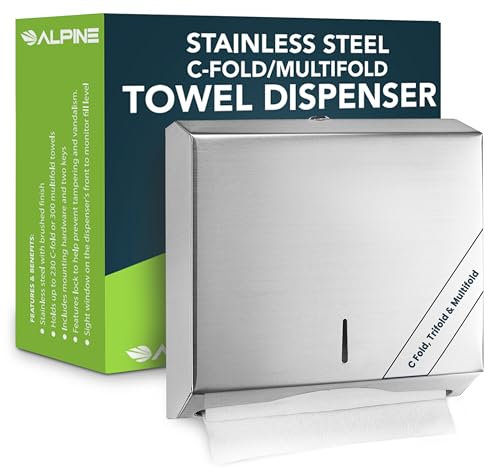 Alpine Industries Dispensador de Toallas de Papel Plegable en C, de Acero Inoxidable Cepillado (Pliegues de 290 C, 380 múltiples)
