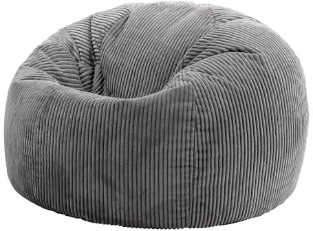 icon Kingston Cord Bean Bag, Charcoal Grey, Large Adult Bean Bag Chair with Filling Included, Comfy Chair, Living Room Furniture, Bedroom Furniture