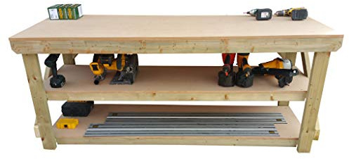 Arbor Garden Solutions wooden MDF workbench with double shelf, garage table (7ft)