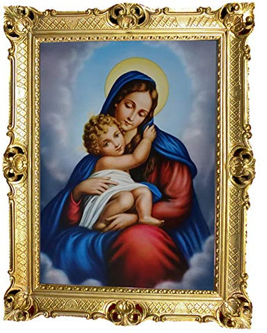Lnxp M-31 Maria Magdelena Kind Antik Barock Rahmen Barockrahmen mit Bild Wandbild 70x90cm Kunstdrucke Gemälde Religiöse Bilder Kunst von Heiligen Heiligenbild Repro für Home Büro Praxis Café 58B