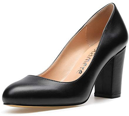 Castamere Escarpins Femme Bout Ronde Bloc Talon Haute 8 CM PU Noir Escarpin EU 40